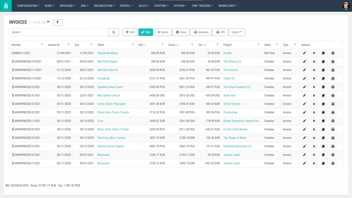 AllPro invoices view