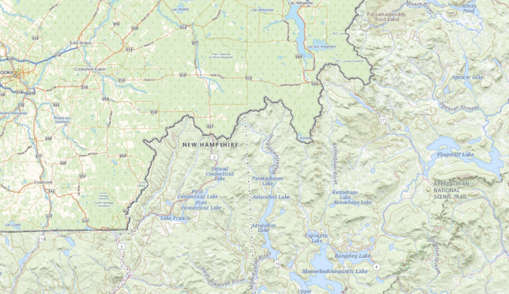 How are maps made? The story of data collision with tiled web maps of USA and Canada - US (NH) and Canada border