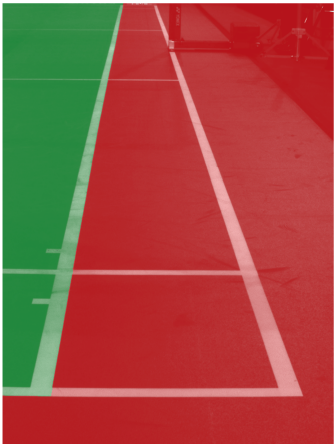 Figure 3. In (green) and out (red) of a court area after finding court lines