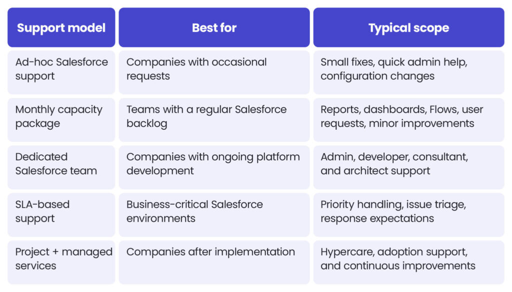 Salesforce managed services support models