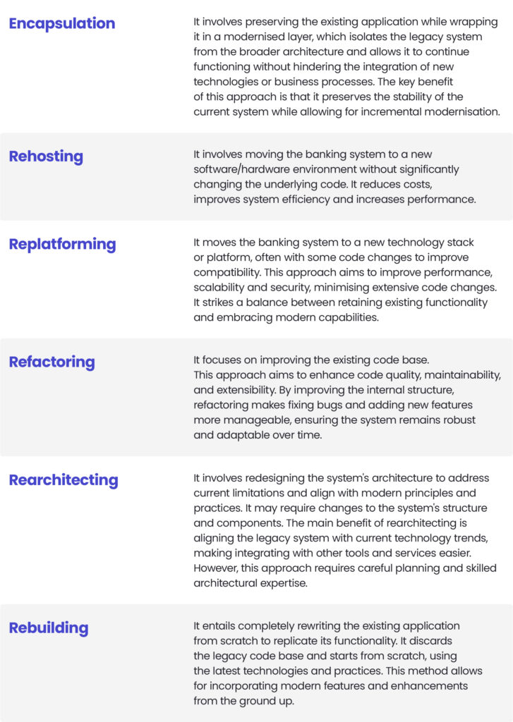 Key modernisation approaches