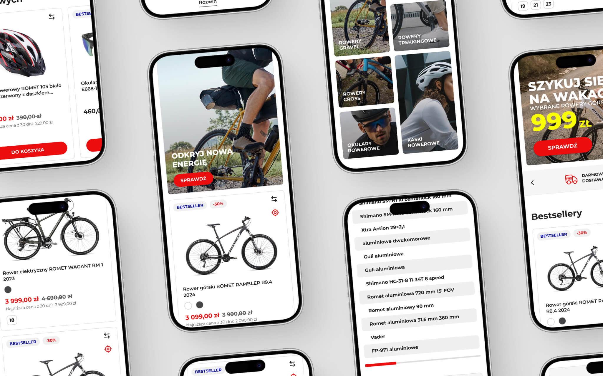 Mock-upy strony Prorowery, widoki mobile _ Unifikacja platform sprzedażowych dla Romet