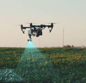 Flying AgriTech drone scans agriculture farm