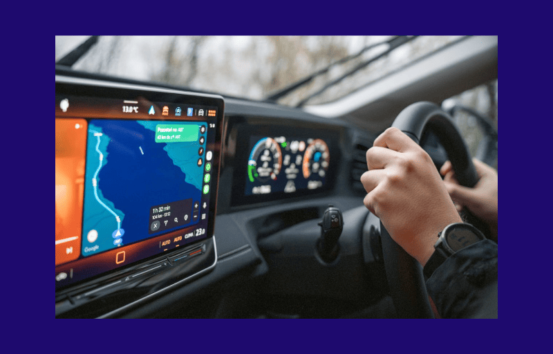 A shot of a car's dashboard with multimodal HMI interface