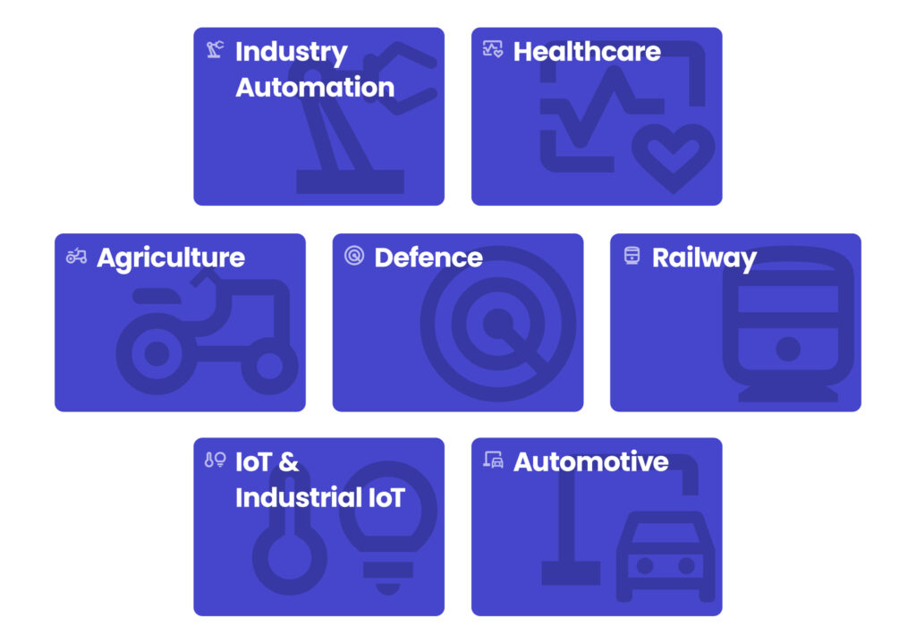 Embassy across industries
- Industry Automation
- Healthcare
- Railway
- Automotive
- IoT & Indsutrial IoT
- Agriculture
- Defence
