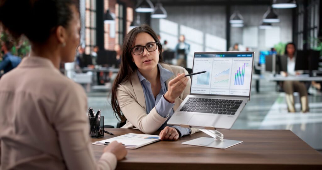 Debt management. Expert Financial Advisor Presents Diverse Business Client With Dept Management Options