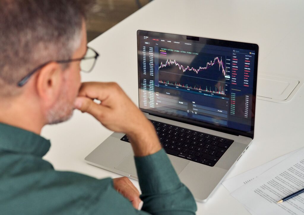 Financial Markets & Treasury. Investor trader analysing financial trading stock