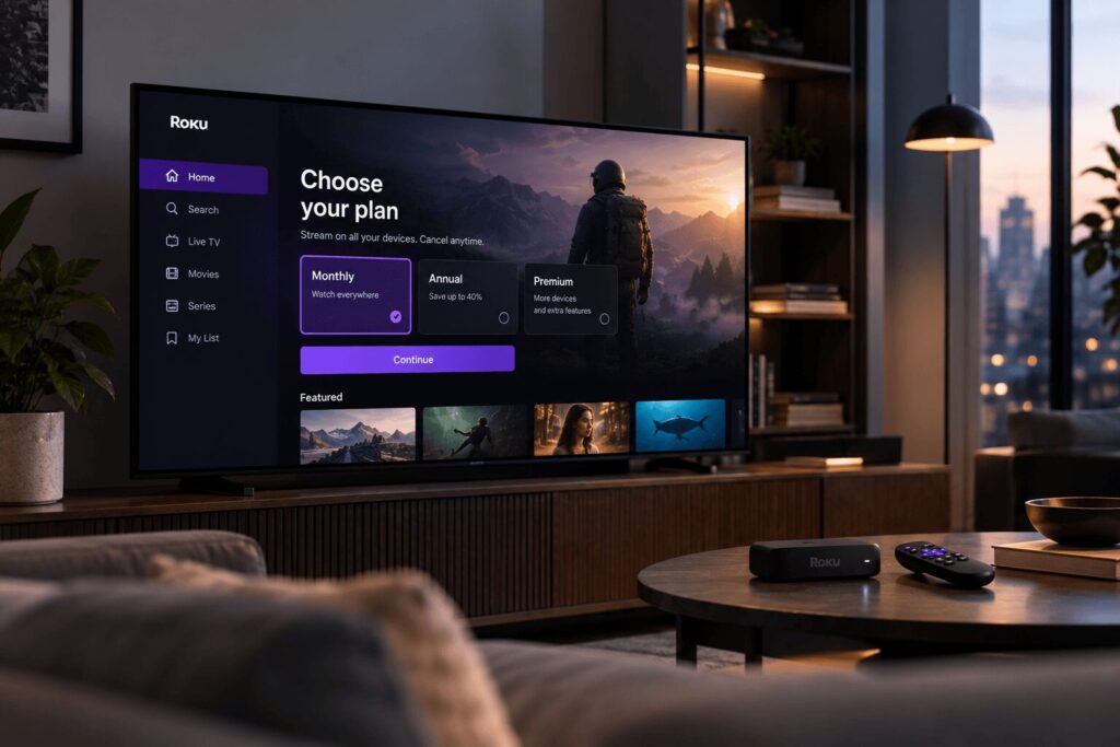 A Roku TV with login panel